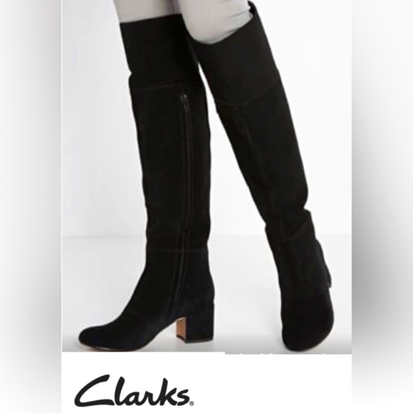 Clark’s Somerset Black Barley Ray Suede Over-the-Knee Boot size 7M - Picture 1 of 16
